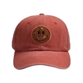Washed red cotton baseball cap with a sequined smiley face and curved brim design - Orange