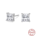 Square-cut clear gemstone 925 sterling silver stud earrings in white gold finish - Square Style (5x5mm)