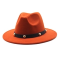 Detailed shot of orange wool fedora featuring black band with gold rivet studs - Size M (56-58cm) / Rust red