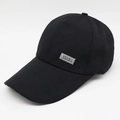 Breathable black sport baseball cap with side woven label on white background - Adjustable / Black With Label