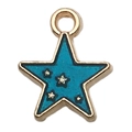 Star-shaped blue enamel charm with gold-plated metal frame for DIY jewelry making - 1 Piece/Pack (10x10mm)