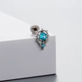 Titanium steel stud earring with silver finish and two blue zircon stones detail - Dual Stone Vertical Arrangement Style (A21-5) / Single Piece