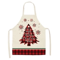 Beige Christmas apron featuring a plaid tree and Merry Christmas text design - A18-Patchwork Plaid Christmas Tree