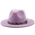 Lavender wide brim wool felt fedora hat with zebra pattern band and silver buckle - M (56-58cm) / Taro Purple