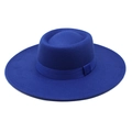 Königsblauer Wollfilzhut mit breiter Krempe und passendem Ripsband-Verzierungen - M (56-58cm) / Blau