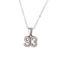 Silver number 93 necklace pendant with white rhinestones on 18K gold plated steel - Number 93 / Silver