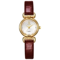 Elegant women's quartz watch with gold alloy case and brown crocodile leather strap - Red