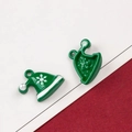 Green Christmas hat charms with white snowflake pattern and pearl detail for DIY jewelry - 19# Green Christmas Tree