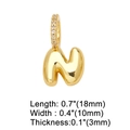 Detailed view of gold plated letter N pendant with precise size dimensions shown - Gold - Letter N