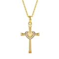 Collana in argento 925 dorato con ciondolo a croce e cuore con zirconi brillanti da donna - Design a Cuore D685 / Oro con Catena a Croce