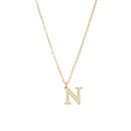 Letter N pendant necklace in gold finish with micro-set cubic zirconia on O-chain - Gold-N