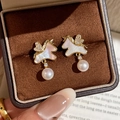 Golden unicorn pearl earrings with mother of pearl inlay and shimmering zircon accents - 38# Silver Pin - Zircon Shell Pearl Pony (Real Gold Plated)