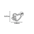 Silver G23 titanium heart cartilage stud with clear gems measuring 0.67cm by 0.88cm - Heart Style (T2581-1#) / Silver