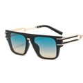 Fashionable black square oversized sunglasses with gold metal legs and gradient lenses - Black Frame Gradient Green Tea Lens