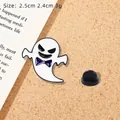 Cartoon white ghost enamel pin with purple bow and black back buckle for Halloween - Ghost with Pink Bow