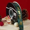 Dark green Christmas grosgrain ribbon with gold foil reindeer and snowflake patterns - Santa Claus / 2.5cm*40 Yards / Green