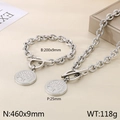 Set gioielli in acciaio argento con pendenti albero della vita e chiusura a T - Bracciale + Collana / Stile B Colore Acciaio (KS194081-Z)