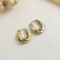 Orecchini a cerchio a corda intrecciata con design bicolore in oro e argento lucido - Torsione Intrecciata Oro Argento / Bicolore Oro Argento