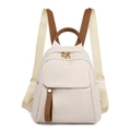 Zaino chic in tela beige con spalline in pelle marrone e dettagli in metallo dorato - Bianco Sporco