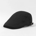Classic black newsboy cap in cotton twill fabric with adjustable metal buckle detail - Black
