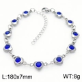 Stainless steel heart bracelet with blue zircon stones, length 180mm and weight 8g - Blue Rhinestone Style / Silver (KB183048-TJG)