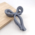 Gray matte bow hair claw clip with nonslip teeth for elegant bun hairstyles - Matte Blue Gray