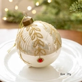 8cm cream hand-painted Christmas glass ball with gold leaf veins and red gem - Cream White Gold Glitter Vein Red Gem Style (Style F)