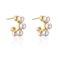 Elegant 18K gold plated hoop earrings featuring white pearls in a crescent shape design - Exquisite Pearl C-Shape / Gold