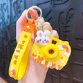 Cute yellow cartoon rabbit projection camera keychain with Happy rainbow silicone strap - Colorful Projection Camera / Yellow