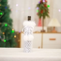 White sequin Christmas wine bottle cover with silver diamond pattern and plush white faux fur trim - Diamond Sequin Style / Silver