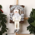Hängender Weihnachts-Schneemann Plüsch mit Holzrahmen und Merry Christmas Schild - Schneemann / 26*45cm