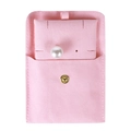 Pink velvet jewelry pouch with snap closure, removable inner pad and decorative pearl - Microfiber with Insert (Pink) / 8x8cm