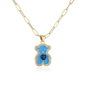 Collier plaqué or 18K avec pendentif ours en émail bleu et zircon coeur marine - Collier Ours Bleu / Bleu