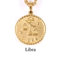 18K gold plated Libra zodiac coin necklace featuring embossed scales on a twisted rope chain - Libra / Gold