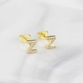 Elegant gold-plated stud earrings featuring letter Z shape with sparkling cubic zirconia - Letter Z