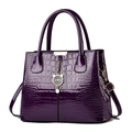 Purple faux crocodile pattern patent leather handbag with gold cat pendant charm - Purple