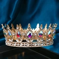 Macro detail of luxury bridal tiara with colorful pear-cut gems and rhinestones on silk - Gold Base Colorful AB Rhinestone