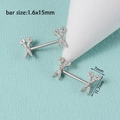 Detail of silver scissors nipple rings with zircons on a cone, 1.6x15mm bar size - Scissors