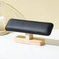 Solid wood single-tier bracelet display stand with premium black leather T-bar cushion - Black PU