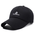 Gorra de béisbol clásica de algodón negro con bordado blanco y visera curvada - Ajustable / Negro Con Bordado Blanco