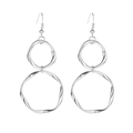Exaggerated silver geometric earrings with double hollow circular design and hook - Irregular Double Round Linked Style (4502) / Silver