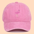 Pink washed cotton baseball cap featuring flamingo embroidery and vintage texture - Adjustable / Pink