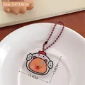 Kawaii acrylic bear and chick charm pendant for schoolbags with brown bead chain strap - Bear & Chicken