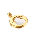 Golden double-layer heart pendant with hollow plant pattern and white shell inlay - Gold Pineapple Style (KP82431-GC)