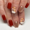 Short square press-on nails featuring autumn leaves, acorns and gold glitter finish - With Jelly Glue and Nail File / Wine Red Autumn Maple Leaf Style (CW751)