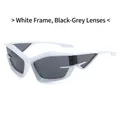Futuristic white cat-eye sunglasses with dark grey lenses and sharp geometric frame - White Frame Dark Grey Lens