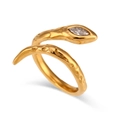 Irregular 18K gold plated snake ring with marquise cut crystal on white background - Irregular Hammered Snake Ring - White Eyes / Adjustable Open