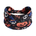 Halloween wide headband with pumpkins, skulls, and witch hats on black fabric - Style 33 (Halloween)