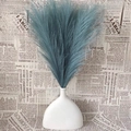Artificial pampas grass bouquet in misty blue with a modern white ceramic vase - Cyan