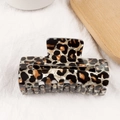Pince à cheveux rectangulaire avec motif léopard vintage et finition acrylique brillante - Griffe Rectangulaire Moyenne Grande / Léopard Café Noir Ambre (D6-2-22)